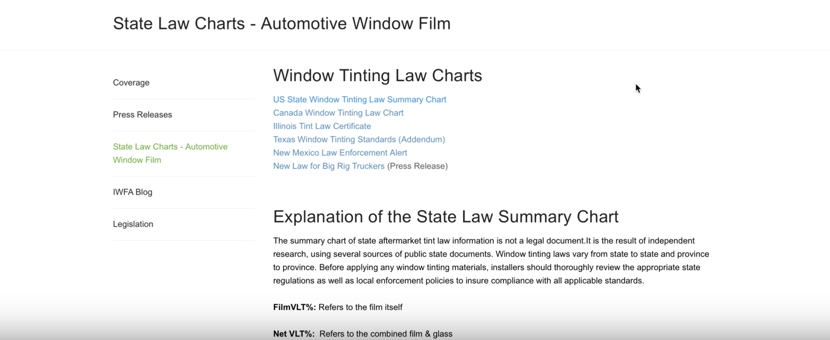Window Tint Laws By State Chart 2018
